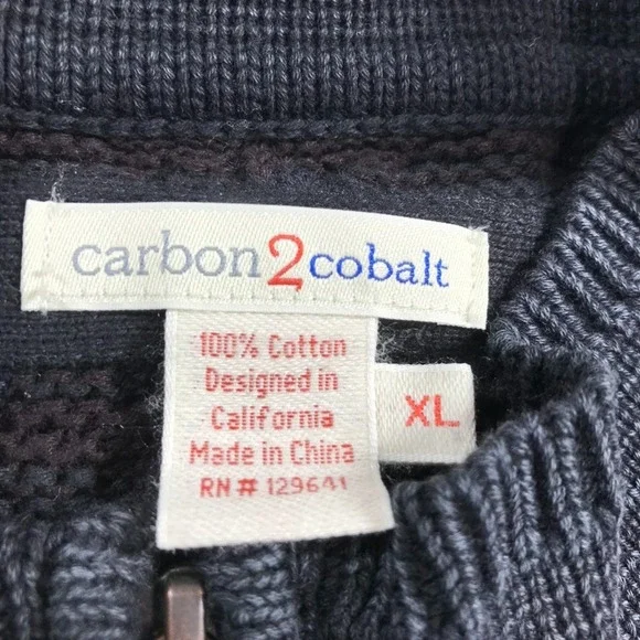 Carbon 2 Cobalt Sweater Men's XL Full Zip Cardigan Cable Knit Striped Gray Red - Picture 2 of 9